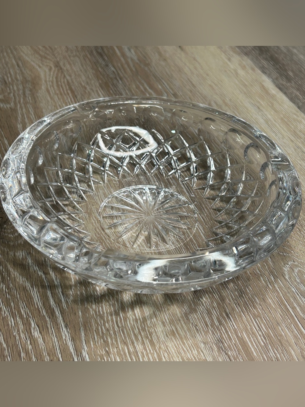 VTG Heavy Cut Crystal Glass Ashtray 7” Diamond Point Starburst Catchall MCM